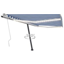 Manual Retractable Awning with LED 157.5"x118.1" Blue and White
