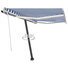 Manual Retractable Awning with LED 118.1"x98.4" Blue and White