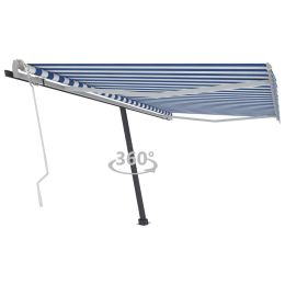 Freestanding Manual Retractable Awning 157.5"x118.1" Blue/White