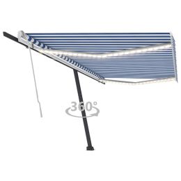 Manual Retractable Awning with LED 196.9"x118.1" Blue and White