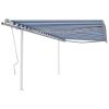 Manual Retractable Awning with Posts 157.5"x118.1" Blue and White