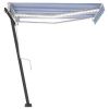 Manual Retractable Awning with LED 118.1"x98.4" Blue and White