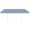 Manual Retractable Awning with Posts 157.5"x118.1" Blue and White