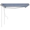 Manual Retractable Awning with Posts 157.5"x118.1" Blue and White